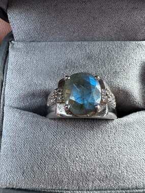Men’s Sterling Silver Labradorite and CZ Ring